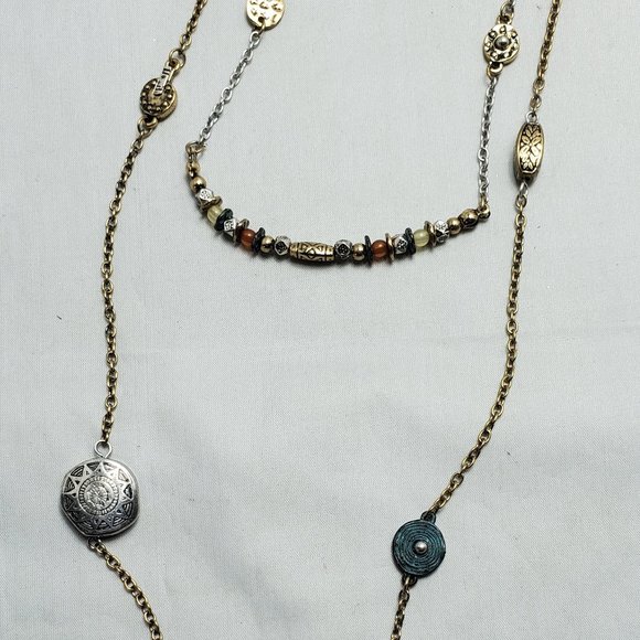 RUFF HEWN  bohemian style gold silver multi strand necklace - Picture 5 of 8